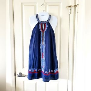 THML | Anthro | NWT Pretty Navy Boho Embroidered Halter Dress (SIZE XS)
